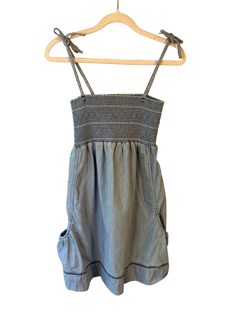 &Dress Sleeveless Chambray Dress with Tie Straps - Light Blue Size 4 Coastal